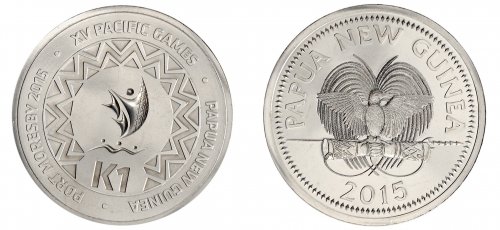Papua New Guinea 1 Kina Coin, 2015, KM #79, Mint, Commemorative, XV Pacific Games