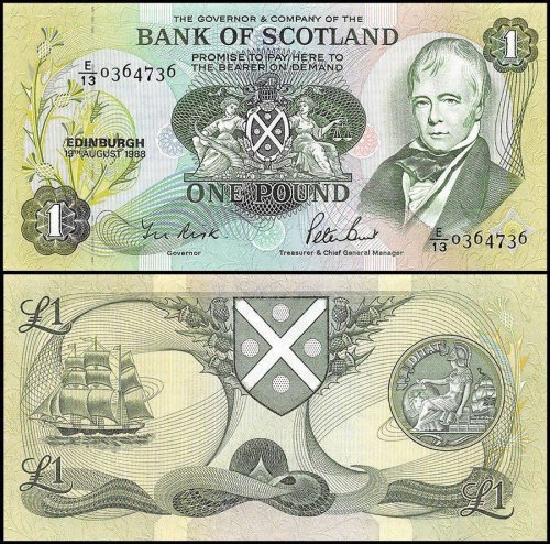 Scotland 1 Pound Banknote, 1988, P-111g, UNC