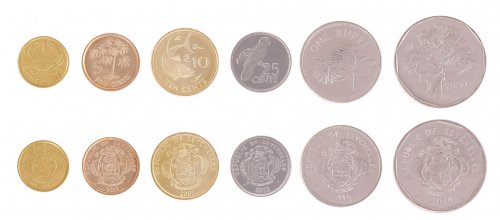 Seychelles 1 Cent - 5 Rupees, 6 Piece Coin Set, 2004-2012, KM # 46-49, Mint