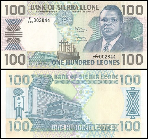 Sierra Leone 100 Leones Banknote, 1990, P-18c, UNC