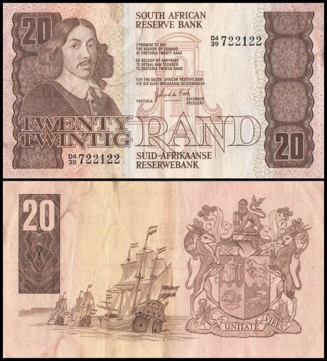 South Africa 20 Rand Banknote, 1982-1985 ND, P-121c, Used