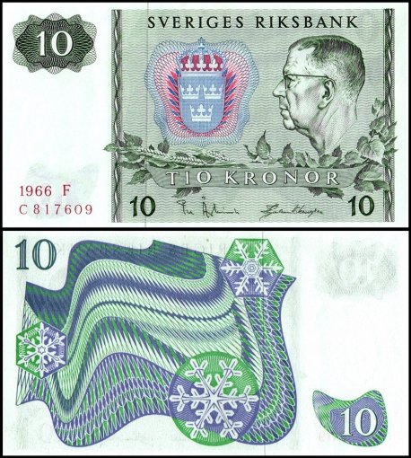 Sweden 10 Kronor Banknote, 1966, P-52b.1, UNC