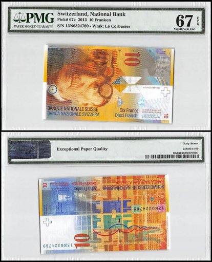 Switzerland 10 Franken, 2013, P-67e, PMG 67
