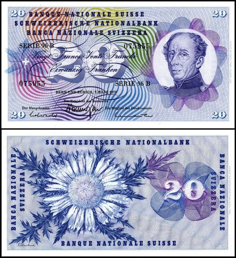 Switzerland 20 Francs Banknote, 1973, P-46u.3, UNC