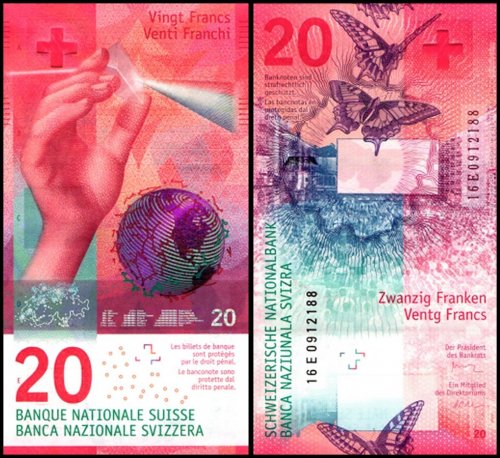 Switzerland 20 Francs Banknote, 2016, P-76d.3, UNC
