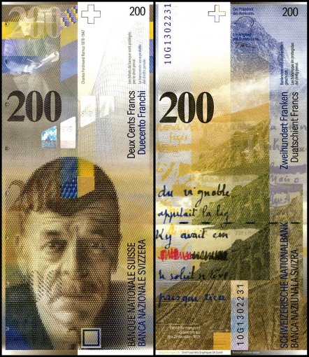 Switzerland 200 Francs Banknote, 2010, P-73d.1, UNC