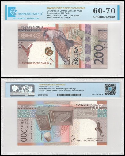 Aruba 200 Florin Banknote, 2019, P-25, UNC, TAP 60-70 Authenticated