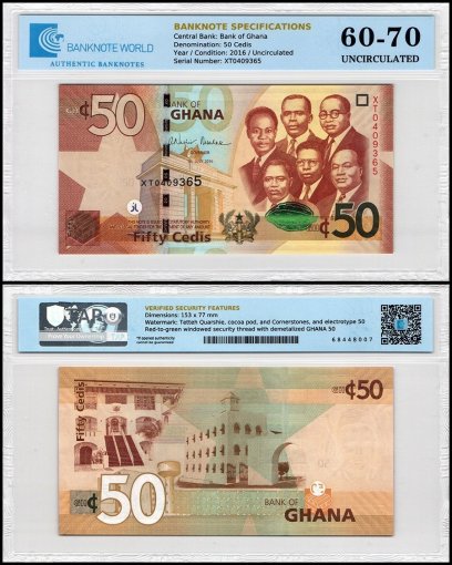 Ghana 50 Cedis Banknote, 2016, P-42d, UNC, TAP 60-70 Authenticated