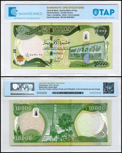 Iraq 10,000 Dinars Banknote, 2020 (AH1442), P-101d, UNC, TAP Authenticated