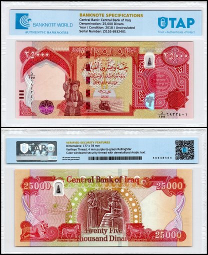 Iraq 25,000 Dinars Banknote, 2018 (AH1440), P-102c, UNC, TAP Authenticated