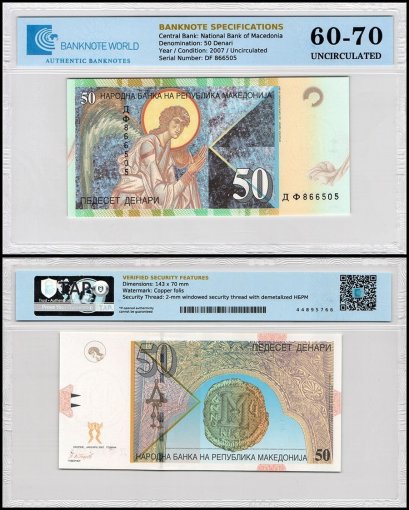 North Macedonia 50 Denari Banknote, 2007, P-15e, UNC, TAP 60-70 Authenticated