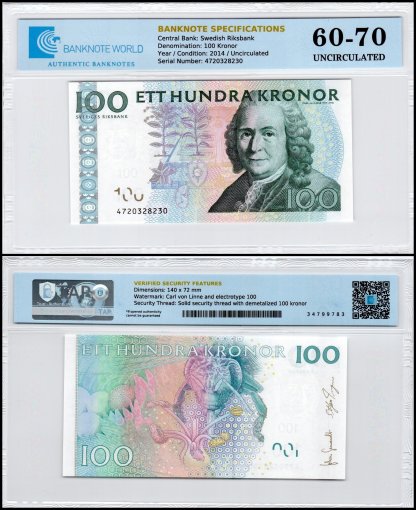 Sweden 100 Kronor Banknote, 2014, P-65c.5, UNC, TAP 60-70 Authenticated