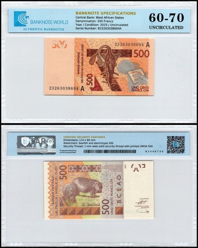 West African States - Ivory Coast 500 Francs Banknote, 2023, P-119Al, UNC, TAP 60-70 Authenticated