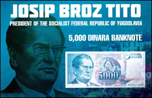 Josip Broz Tito President of the Socialist Federal Republic of Yugoslavia, Yugoslavia 5,000 Dinara Banknote, 1985, P-93, UNC, Folder-Card w/ COA