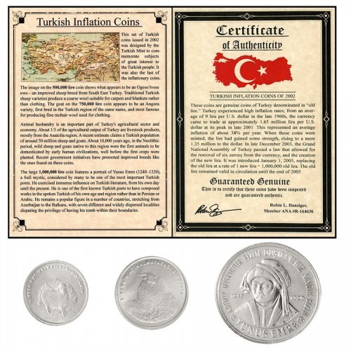 Turkey 500,000-1 Million Lira 3 Pieces Coin Set, 2002, KM #1161-1163, Mint, Commemorative, w/ COA