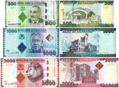 Tanzania 500-2,000 Shillings 3 Pieces Banknote Set, 2010-2020, P-40-42, UNC
