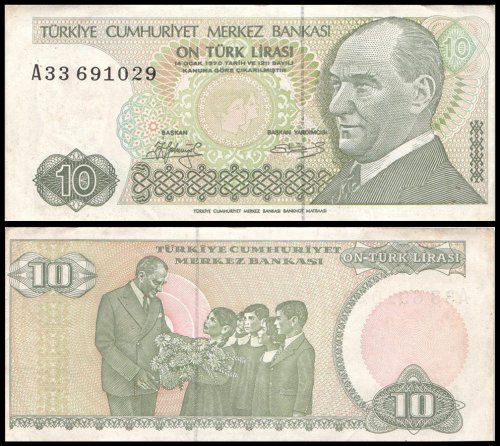 Turkey 10 Lira Banknote, L.1970 (1979 ND), P-192, Used