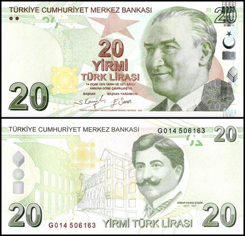 Turkey 20 Lira Banknote, L.1970 (2009 ND), P-224f, UNC