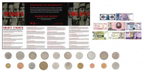 Twenty Tyrants: The Great Dictators Collection, 20 Coin Box and 8 Banknote Supplement, w/ COA