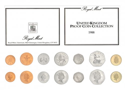 United Kingdom Collection - Royal Mint 1 Penny - 1 Pound 7 Pieces Proof Coin Set, 1988, KM #935-954, Mint, Red Deluxe Album