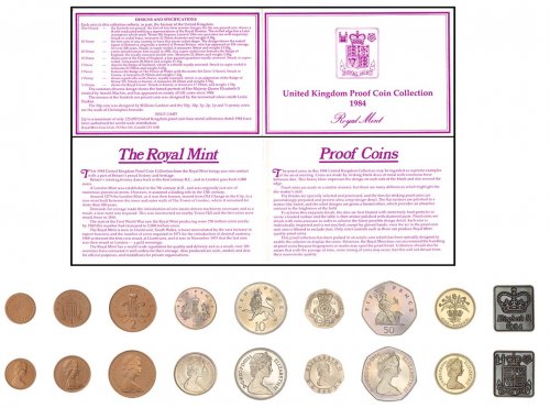 United Kingdom Collection - Royal Mint 1/2 Penny - 1 Pound 8 Pieces Proof Coin Set, 1984, KM #926-934, Mint, Album