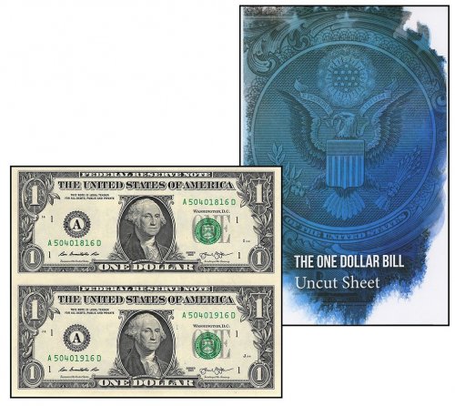 United States of America - USA 1 Dollar, Limited Edition Banknote Folder, 2013, P-537, UNC, 2 Piece Uncut Sheet