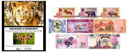 Wildlife: Eight Animal Banknotes (Billfold), w/ COA