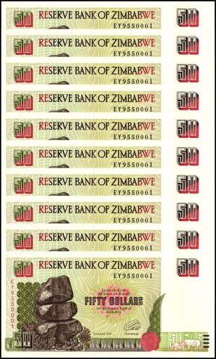 Zimbabwe 50 Dollars Banknote, 1994, P-8, UNC