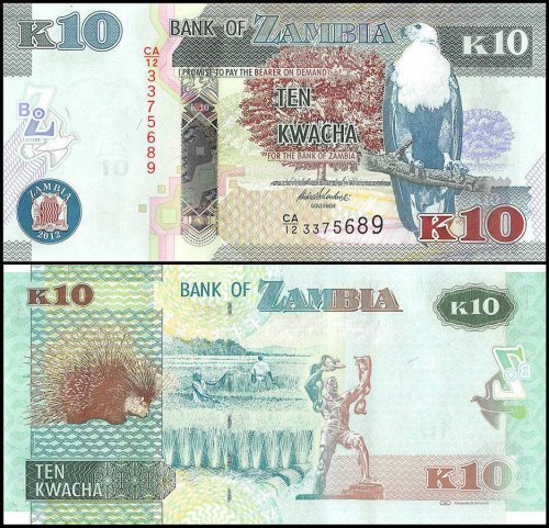 Zambia 10 Kwacha Banknote, 2012, P-51, UNC