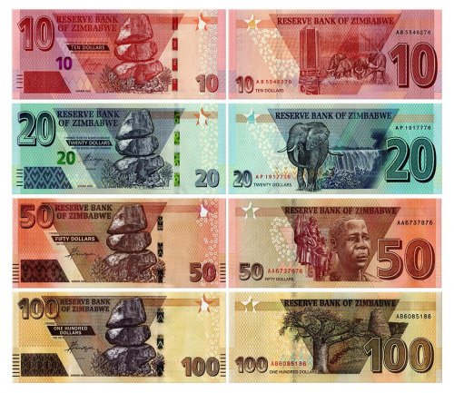 Zimbabwe 10-100 Dollars 4 Pieces Banknote Set, 2020, P-103-106, UNC