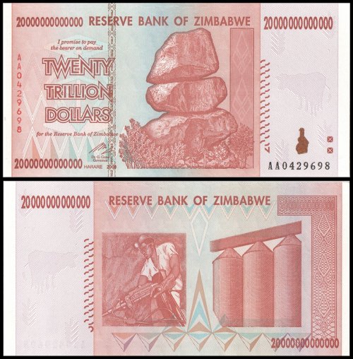 Zimbabwe 20 Trillion Dollars Banknote, 2008, AA, P-89, UNC