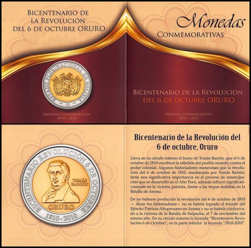 Bolivia 15 g Silver Coin, 2010,Mint,Bicentenario de lRevolucion del 6 de Octubre