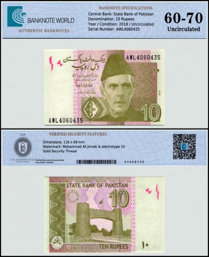 Pakistan 10 Rupees Banknote, 2018, P-45m, UNC, TAP 60-70 Authenticated