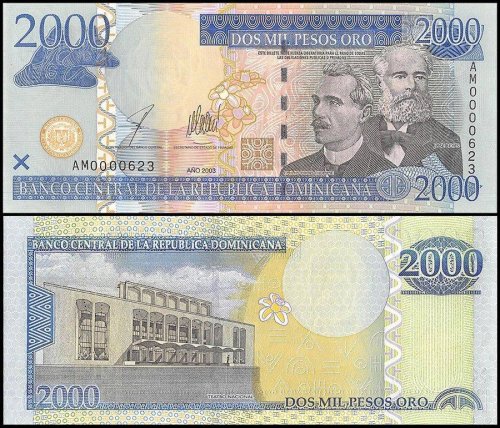 Dominican Republic 10-2,000(2002)Pesos Oro 6 PCS Full Set, 2003,P-168c-174b,UNC