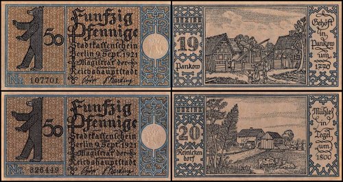 Germany 50 Pfennig Notgeld 20 Pieces (PCS) Set, 1921, UNC, Berlin Stadt