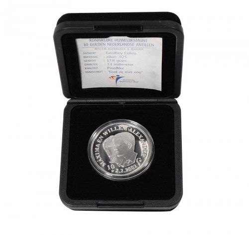 Netherlands Antilles 10 Gulden, 17 g Silver Coin, 2002, KM#84,Mint,Royal Wedding
