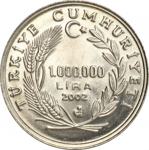 Turkey 1 Million Lira, 12 g, 2002, KM#1163, Mint, Highest Value Minted Coin Made