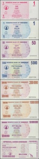 Zimbabwe 1 Cent - $100 Billion Dollars 32 Pieces Full Bearer Set, 2006-2008, UNC