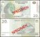 Democratic Republic of Congo 20 Francs Banknote, 2003, P-94s, UNC, Specimen