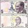 Turkey 5 Lira Banknote, L. 1970 (2009), P-222f, UNC