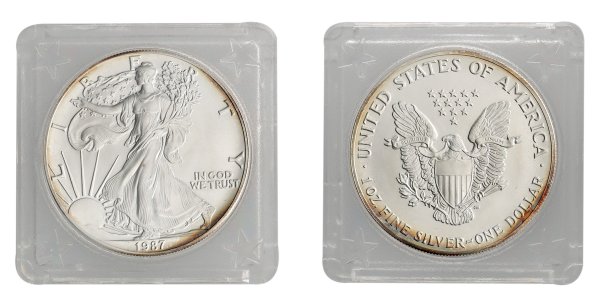 1 oz 1987 American Eagle Varied Toning Silver Coin In Acrylic