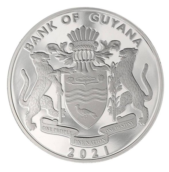 10,000 Guyana Dollars 2021 BU .999 Gold Plated Silver Coin In Box