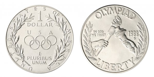 USA 1 Dollar Silver Coin, 1988, KM #222, BU w/ Toning, .900 Silver