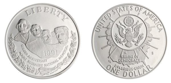 USA 1 Dollar Silver Coin, 1991, KM #229, Proof, .900 Silver