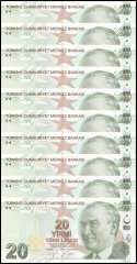 Turkey 20 Lira Banknote, L.1970 (2009 ND), P-224f, UNC