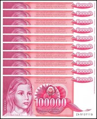 Yugoslavia 100,000 Dinara Banknote, 1989, P-97, UNC