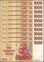 Zimbabwe 1,000 Dollars Banknote, 2007, P-71, Used
