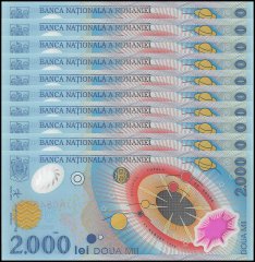 Romania 2,000 Lei Banknote, 1999, P-111b, UNC, Polymer