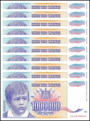 Yugoslavia 1 Million Dinara Banknote, 1993, P-120, UNC