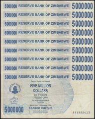 Zimbabwe 5 Million Dollars Bearer Cheque, 2008, P-54, Used